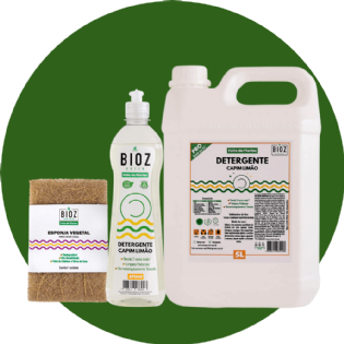 Kit Cozinha 2 - Detergente Capim Limão 5L + Detergente Capim Limão 470ml + Esponja de Coco