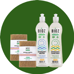 Kit Cozinha 3 - Detergente Neutro 470ml + Detergente Capim Limão 470ml + 2 Esponja de Coco Biodegradável