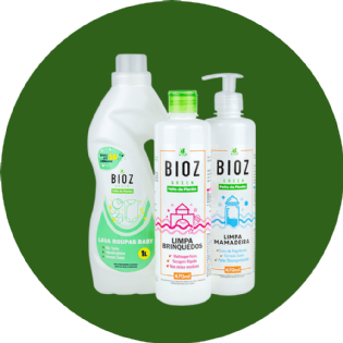 Kit Bebê 3 - Lava Roupas Baby 1L + Limpa Mamadeira + Limpa Brinquedos - Bioz Green